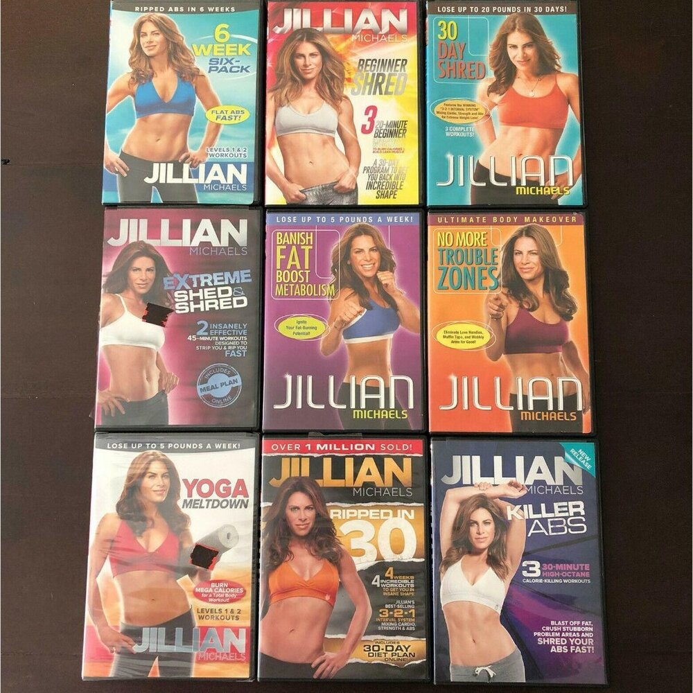 Lot Of 9 Jillan Michaels Fittness Workout DVDs Shed Shred Yoga ABS Trouble Zones